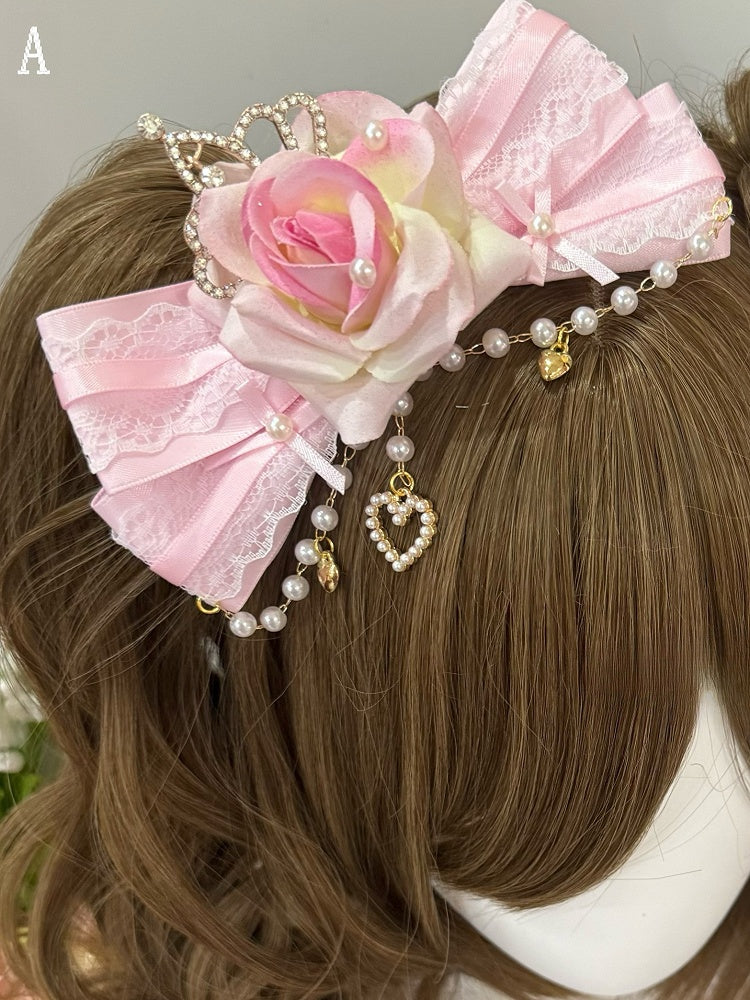 Rhinestone Design Heart Hairclips Pink Cross Beaded Floral Bowknot Charm + Decorated Hairclip