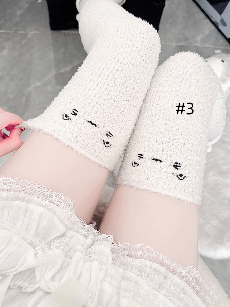 Sweet Lolita Embroidered Coral Fleece Overknee Stockings