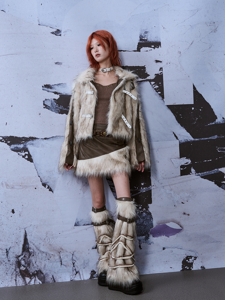 Y2K Warmers Beige Leg White With PU Adjustable Straps