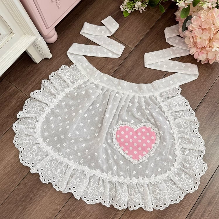 3 Apron Polka-dot Pattern Trim Heart Color Options Lace Applique
