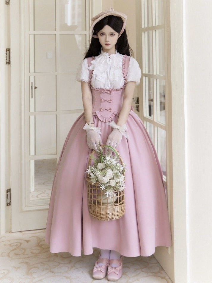Bust Dress Edge Pink Under Scalloped Jumper Skirt Ruffle Lolita Trimming Classic Elegant