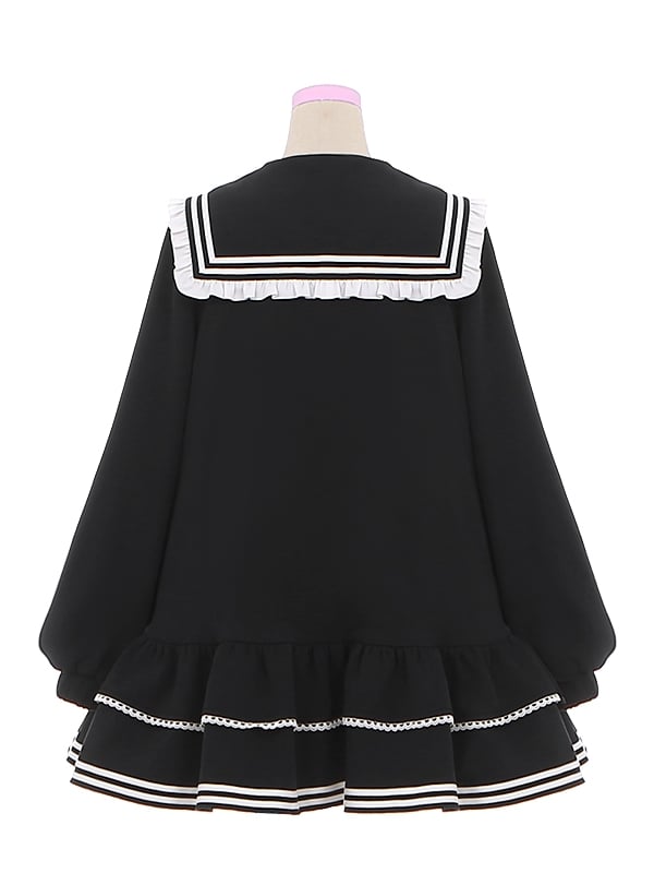 Embroidery Zip Kitty Jirai Kei Collar Dress Black Landmine Style Sailor Closure