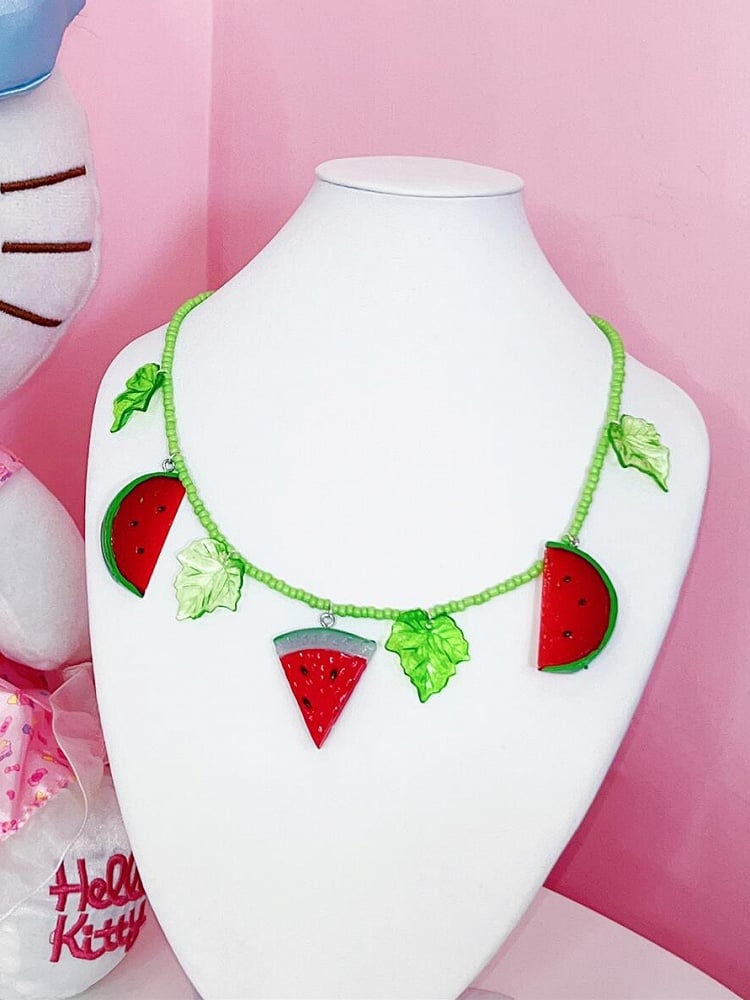 Leaf Y2K GreenRed Watermelon Pendant And Necklace
