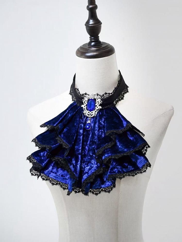 Boned Lolita Waist Tie Shirt Skirt Set Hat Black Gothic Jabot Long Sleeves High + - and Mini Blue Bell Klein Full