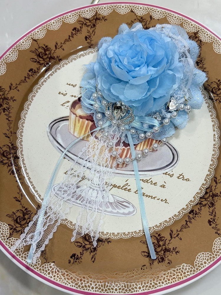 Rhinestone Hairclip Floral Beaded Blue Decorated Charm Crown