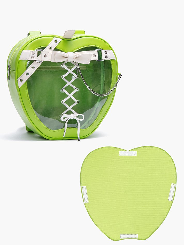 Belt And Bow Accents Chic Green Apple-Shaped Ita Backpack With White