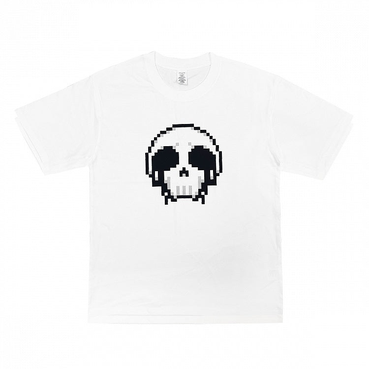 Pixel Round Neck T-Shirt Skeleton Print Cotton Black/White