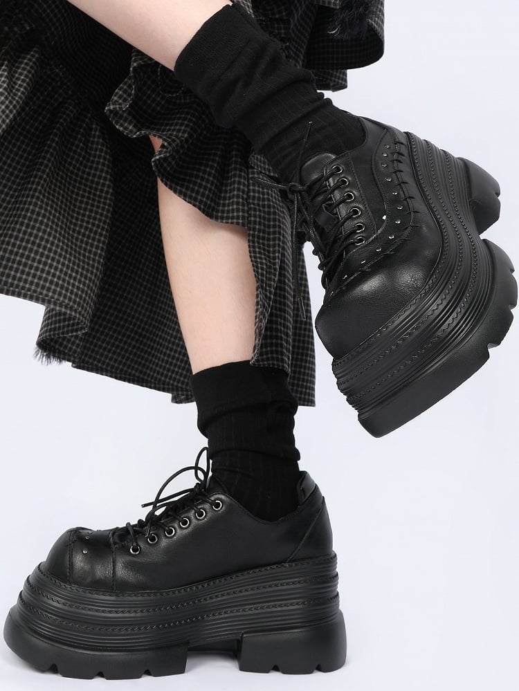 with Platforms Details Black Stitched Decor Gothic Studs