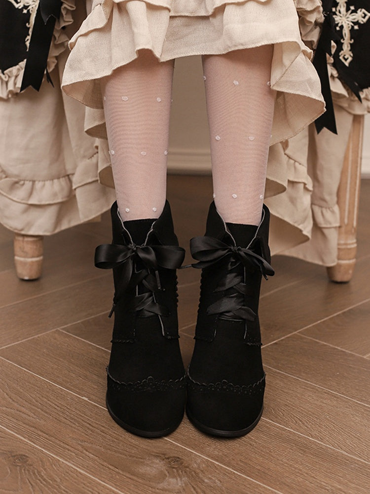 Schwarze Lolita-Stiefel mit normaler/dicker Manschette und hohem Absatz