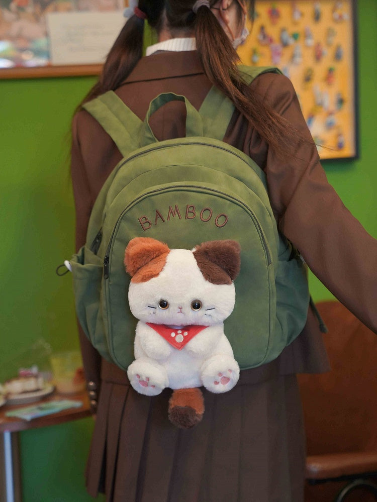 Green Cute Backpack With Kitty Plushie