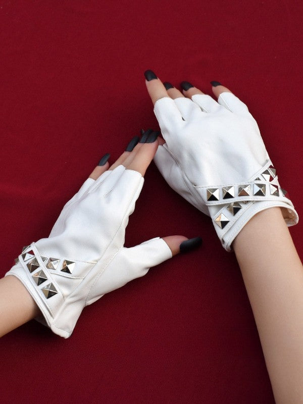 Details Steampunk Studs Black/White Finger Gloves