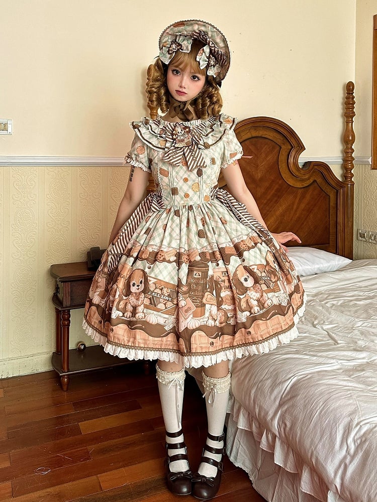Puppy and Biscuit Green Sweet Lolita Short Sleeves Dress