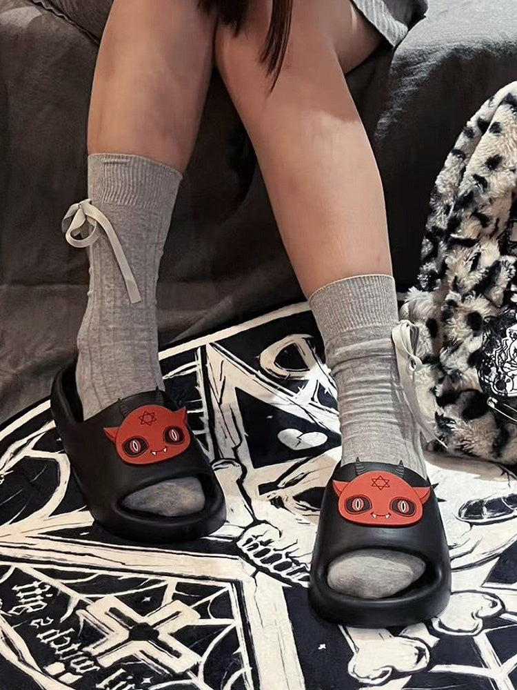 Devil Applique Gothic Red With Black Slippers Summer
