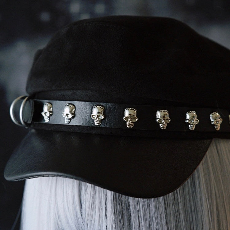 Verzierte Gothic Black Design Schnalle Hut Skelett Baskenmütze