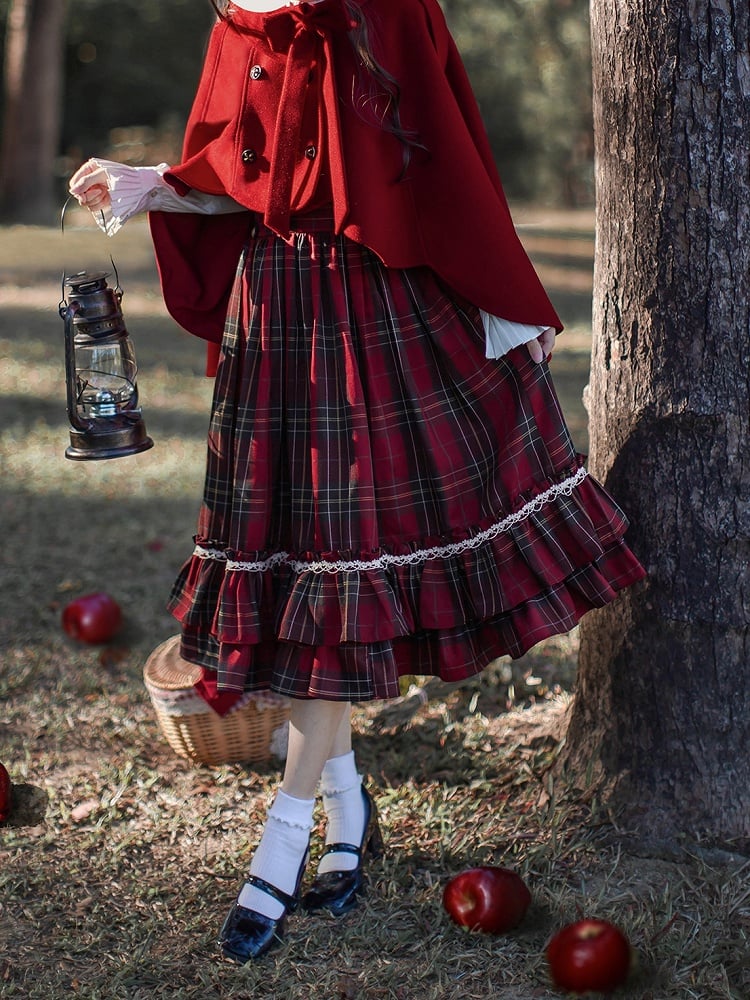 Bow Overall Plaid Dress High Red Waist Tie with