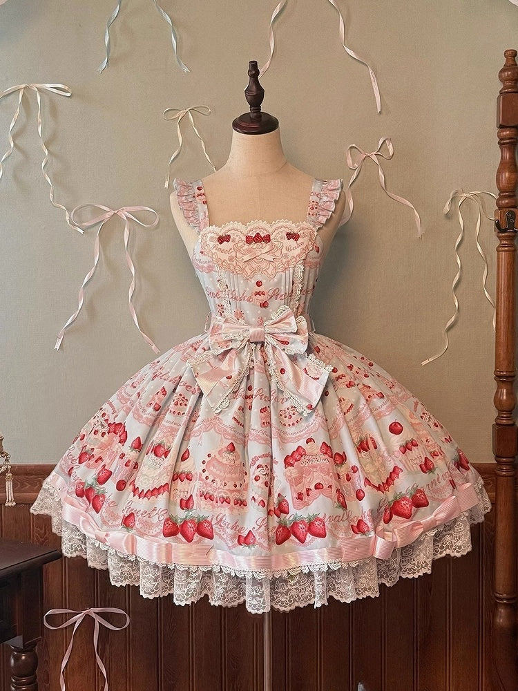 und Kleid Print Süßer Pullover Erdbeerblauer Rock Süßer Kuchen Lolita