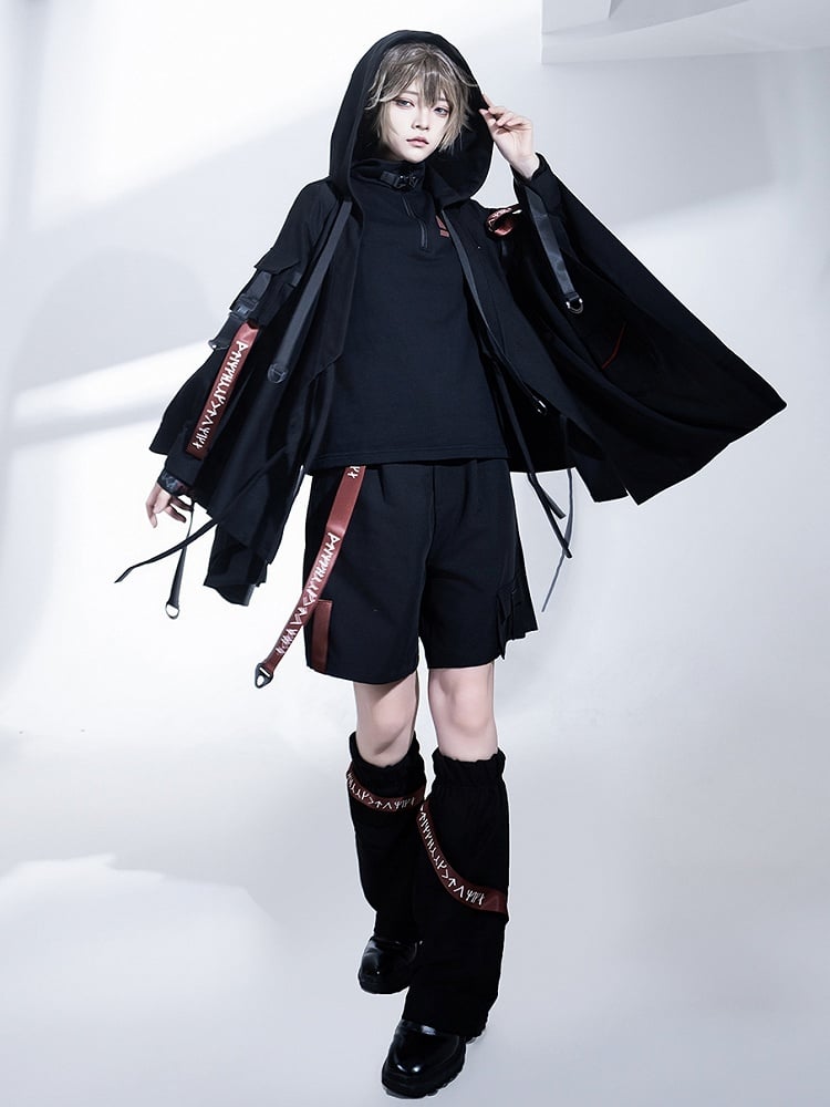 Buckle Hooded Lolita Techwear Ouji Strappy Jacket Black