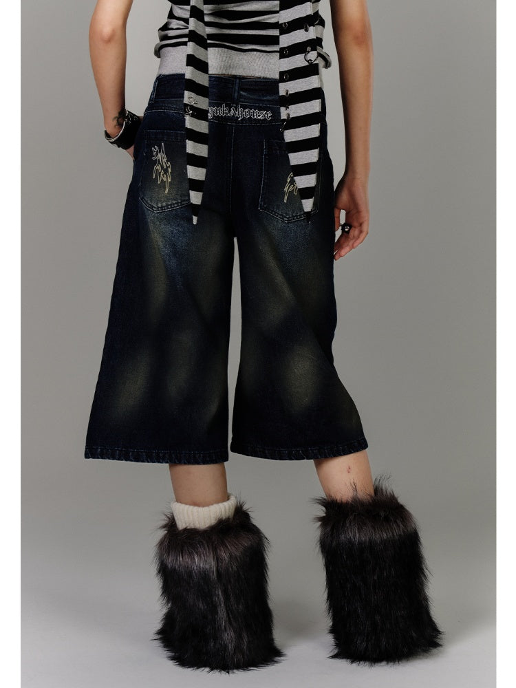 Glamouröser Gürtel mit Schnalle und Kreuz im Used-Look in Jeansblau mit verblasstem Waschung