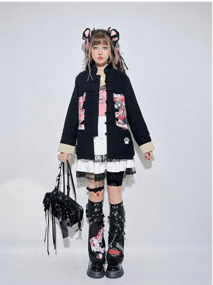Black Cartoon Chain Strap Leg Warmers