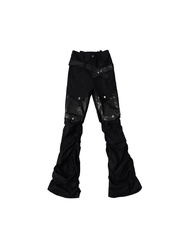 Patches Gürtel Schwarze Punk-Jeans mit PU-Kniebesatz