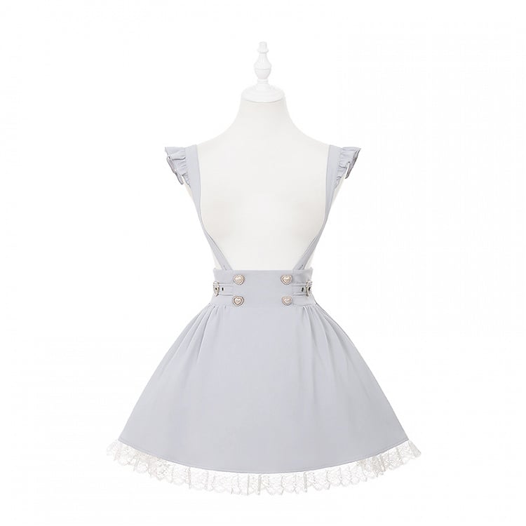 Decorative Dusty Dress and Buckles Beaded Buttons Kei Flutter Heart Jirai Overall Blue Sleeve with