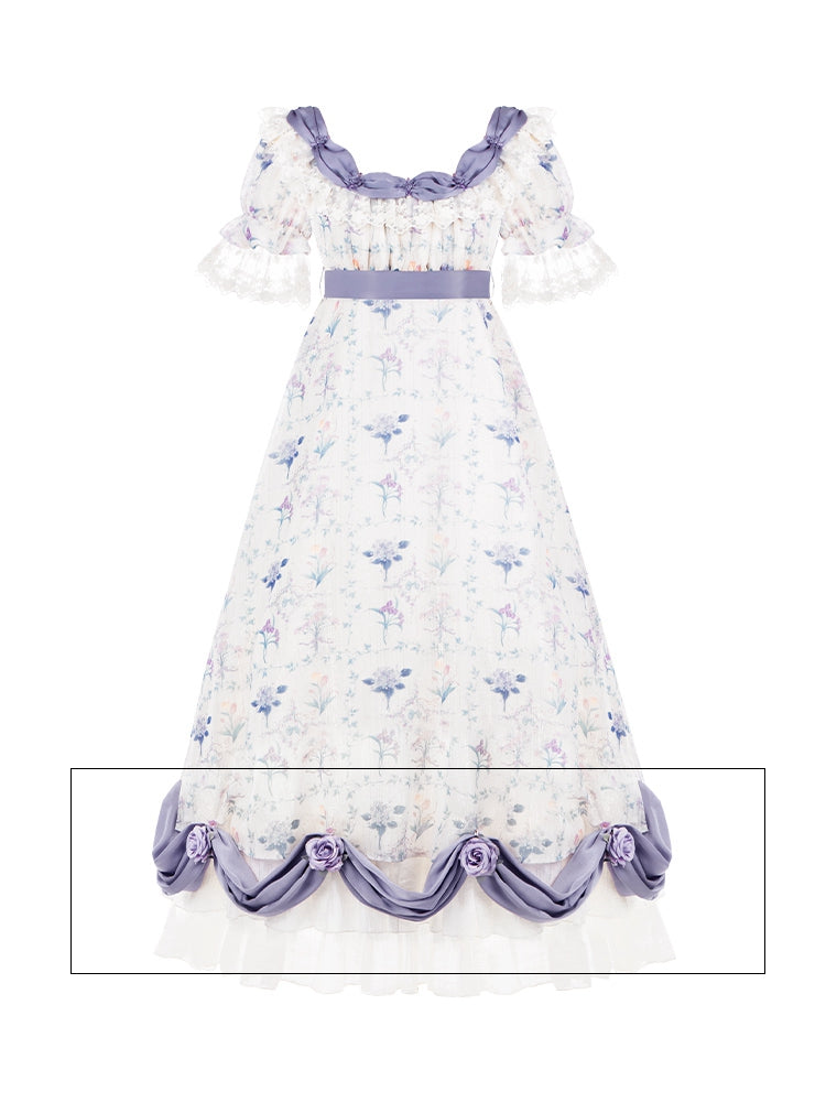 Dress with Detachable Accessory Flowers Purple