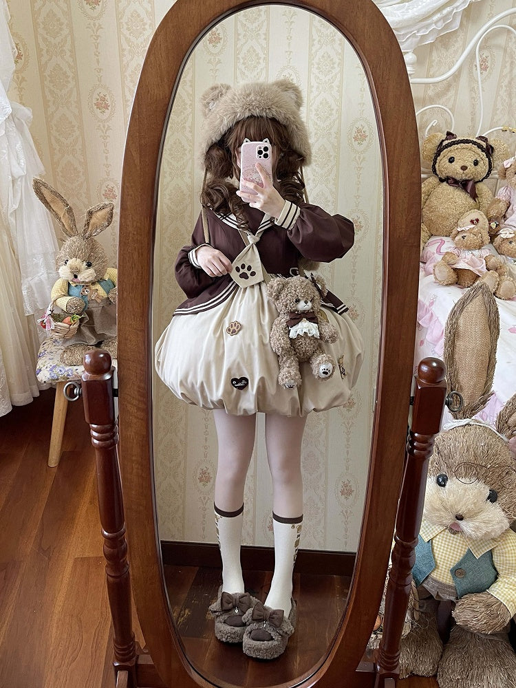 Brown Cute Bow Accents Lamb Ears Platform Winter Slipper