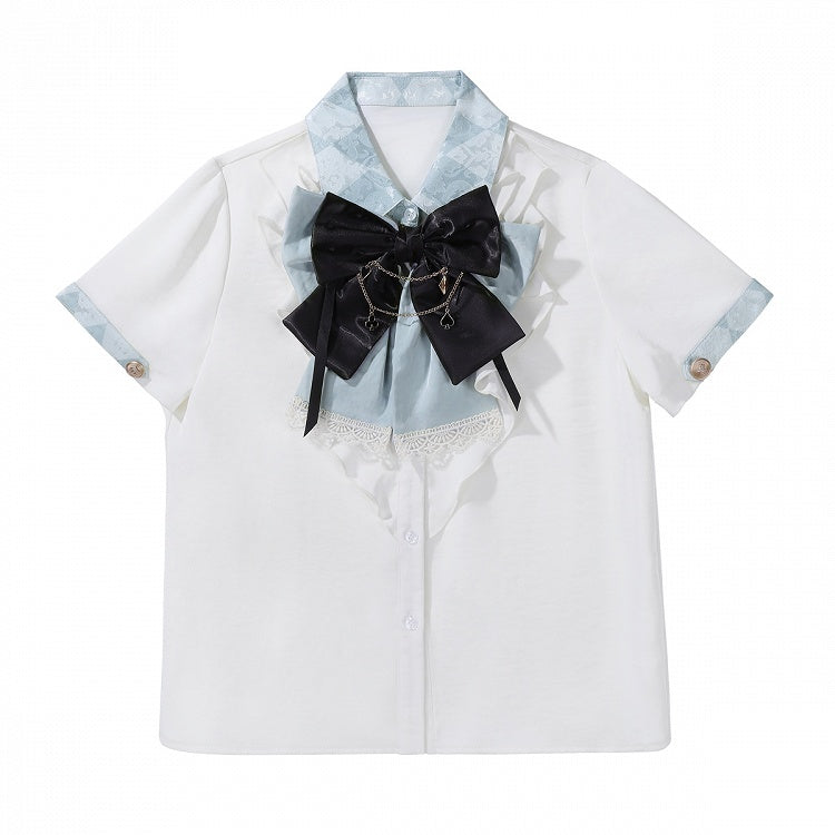 + Ouji Lolita Vibes Blue Alice in Shirt Outfit - White Wonderland