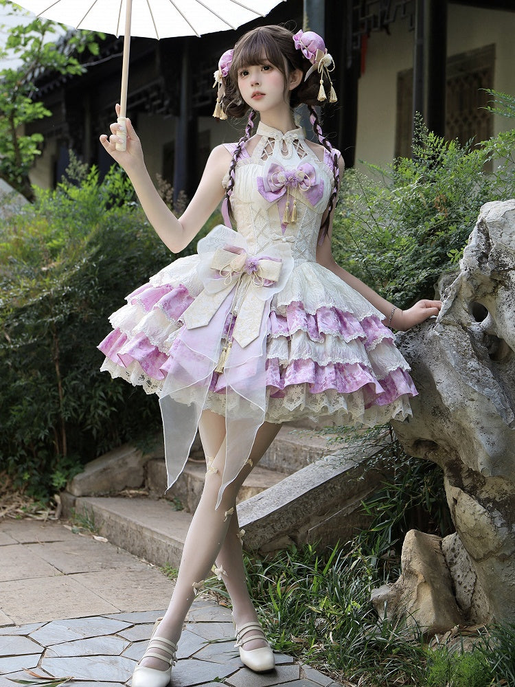 Rockkleid Lolita Neckholder Basken Taille Abnehmbar Qi Lila Stufen