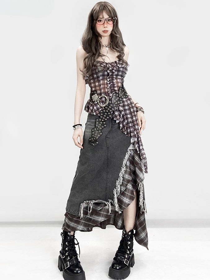 Saummuster Cami Glamorous Bittersweet Brown Plaid Asymmetrisch