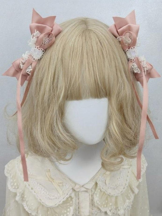Hairclip Lace Dusty Pink Bow Decoration