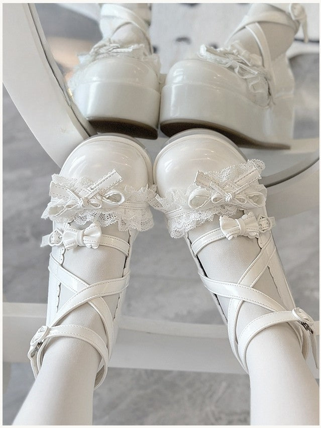 Sweet Lolita Plateau - Schnallen Herz Schuhe Weiß
