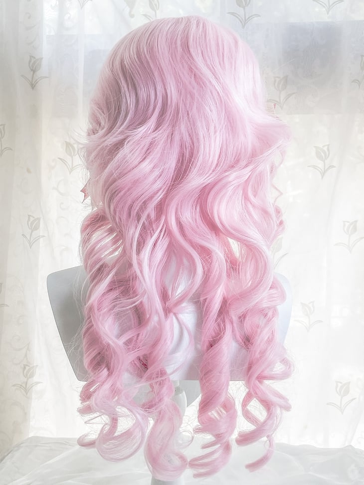With 70CM Wig Pink Bangs Wavy Sakura Length