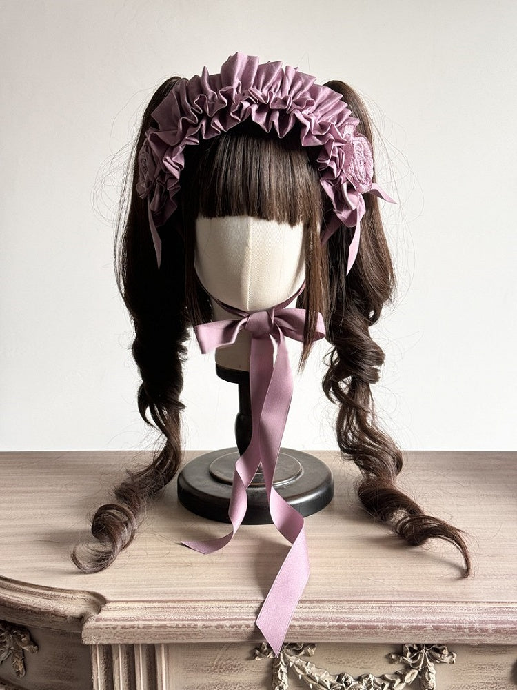 Purple/Pink Hairband Embellishments Ruffled with Lolita Rosette