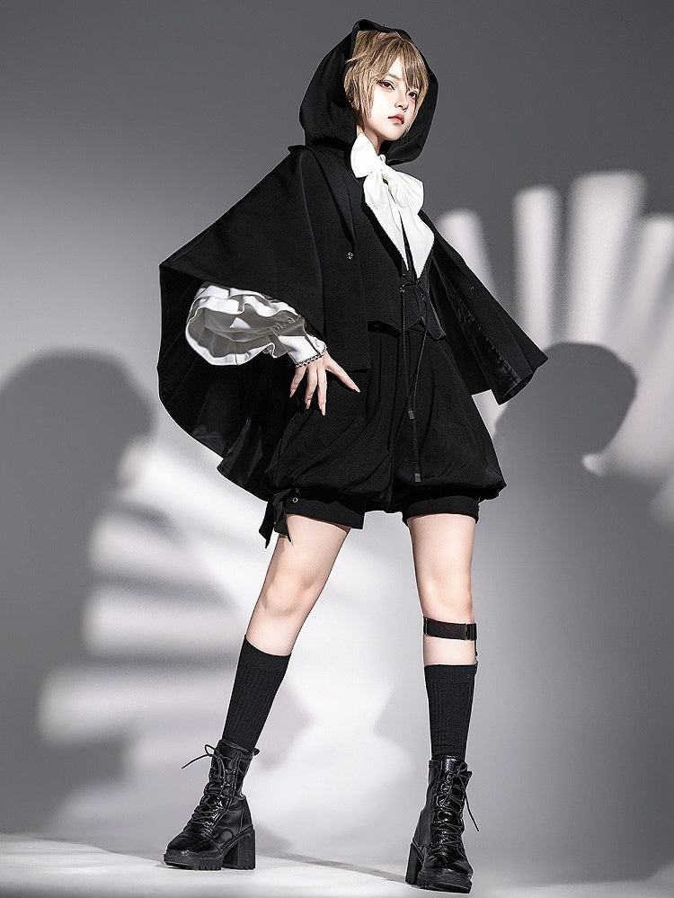 Fashion Ouji Hem Lolita Black Cape High-low