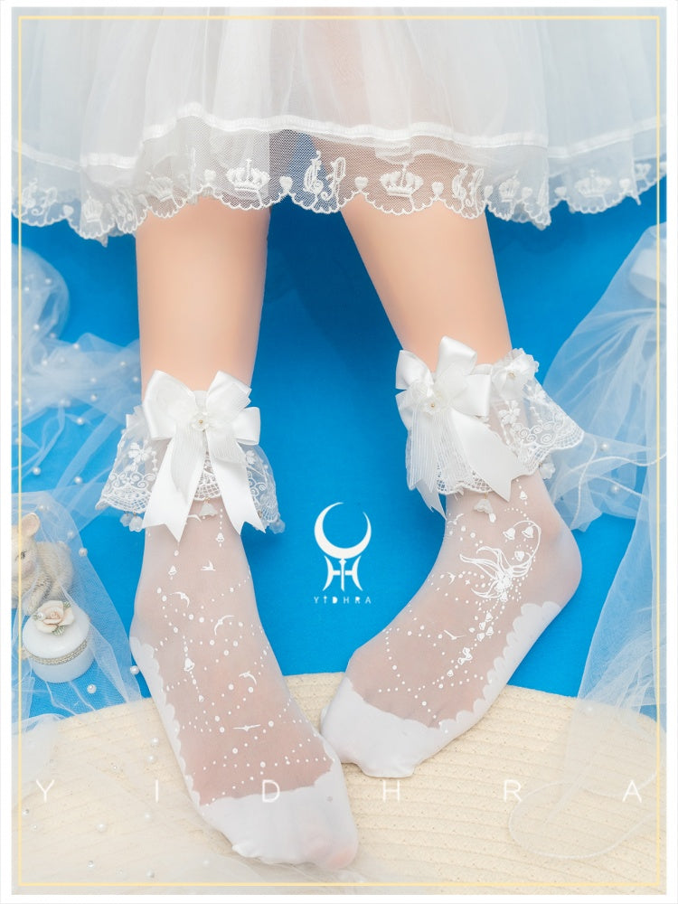 Black White Lily of the Valley Print Socks