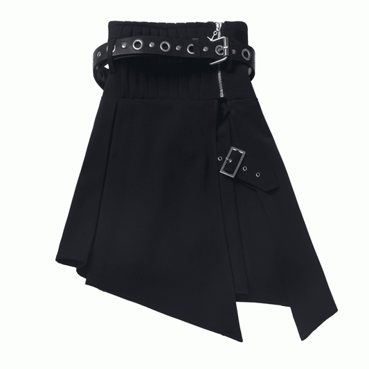 Black Asymmetrical Hem Corset Belt with Buckle Belt