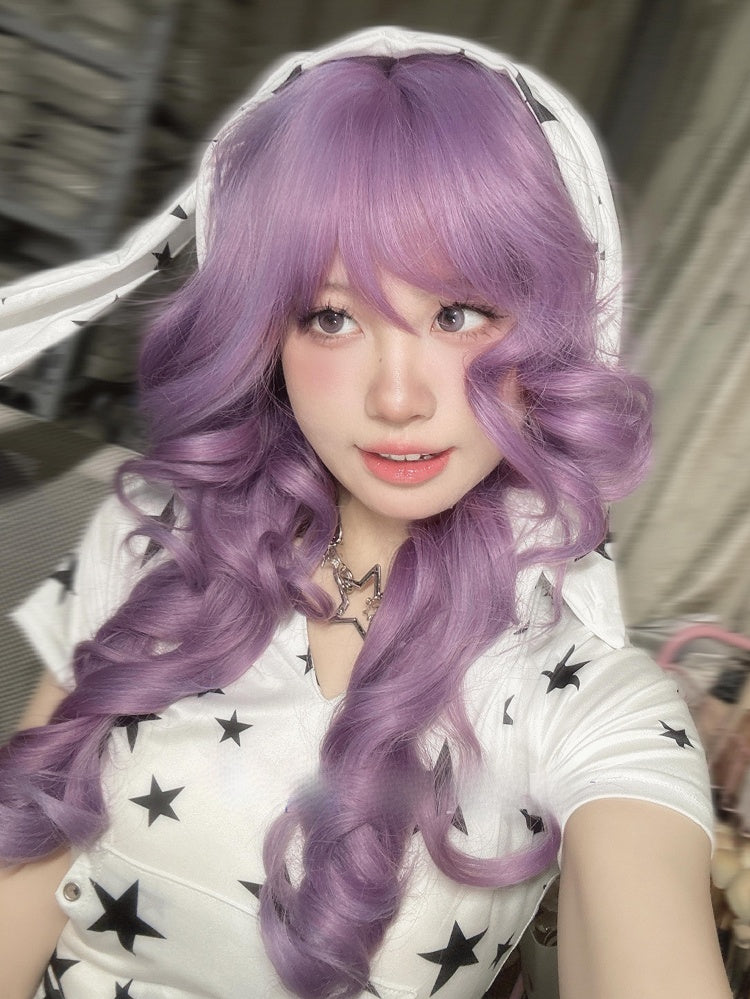 Length Wig Air Wavy With Bangs 70CM Purple
