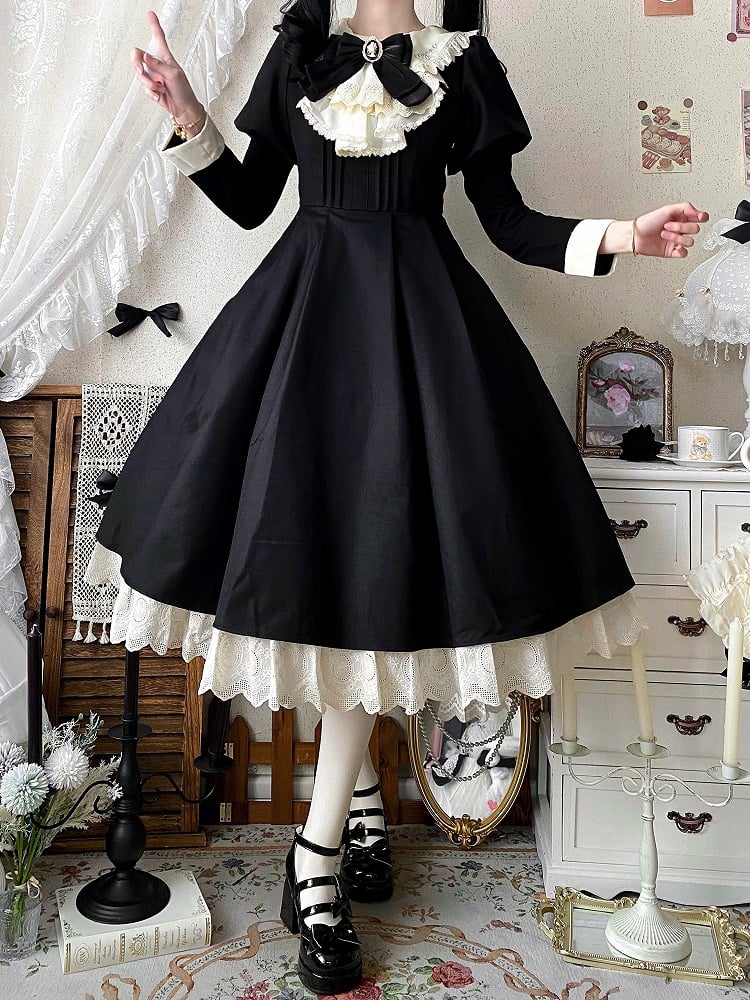 Apron Beige Black Sleeves Dress and Set Maid Juliette + Lolita