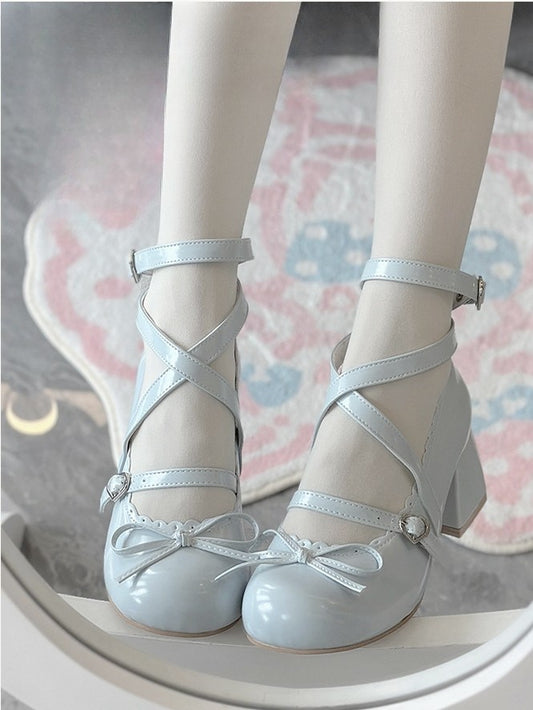 Mid mit Jane Mary Sweet Lolita Heel - Blaue Schuhe mit geknoteter Schleife