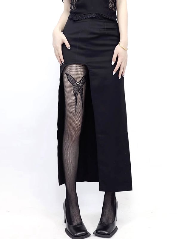 Schwarze Gothic-Netzstrumpfhose mit Schmetterlingsmuster