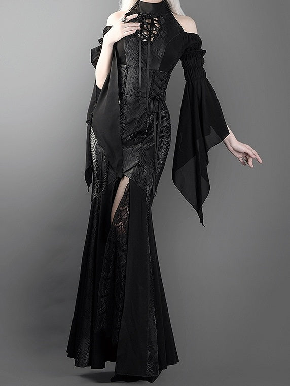 Black High Waist Snakeskin Grain Gothic Lolita Mermaid Skirt