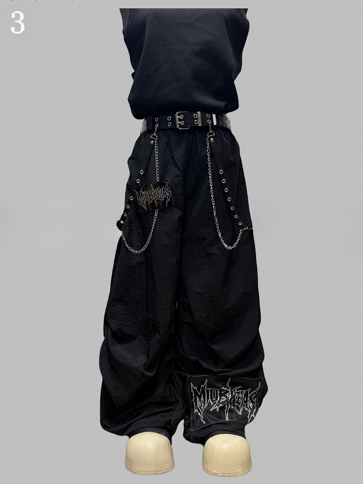 Schnitt Wide-Leg Hose Letter Schwarz Verziert