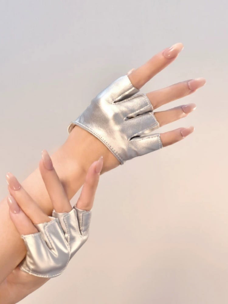 Cyberpunk Silberne futuristische Halbfingerhandschuhe
