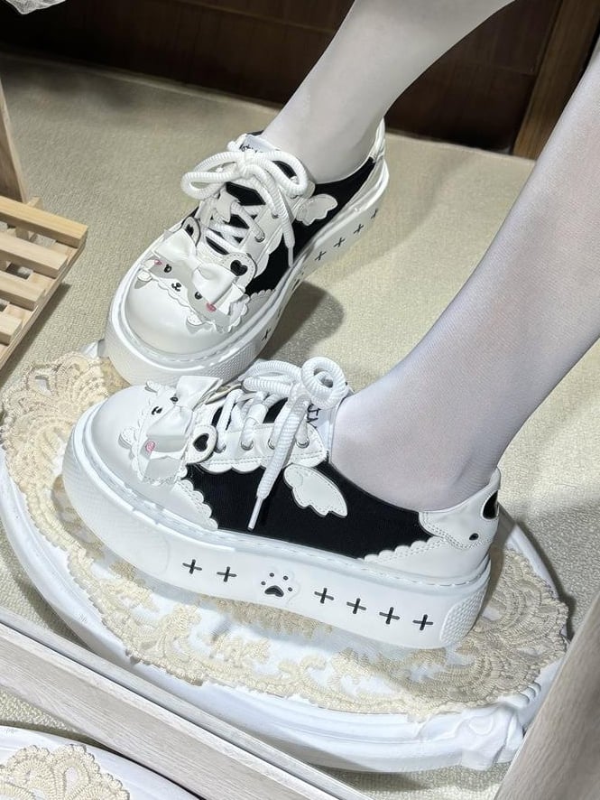 Decor Cute with Shoes Black Canvas White Themed Bow Bunny