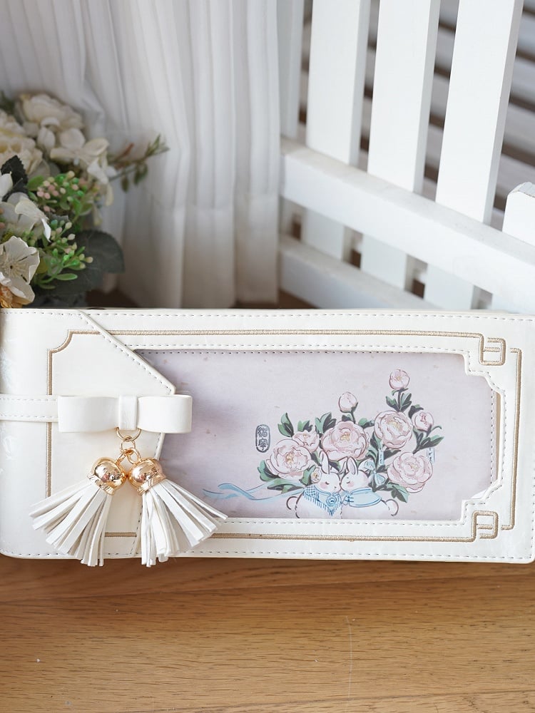 Pattern Floral Style Bag Bow Ita Cheongsam With Accent PU Fringe White