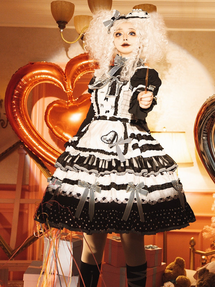 Lolita Tiered Oreo Set JSK Full Accents White Cake Bow Skirt Sweet Black and