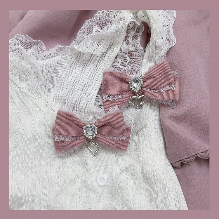 Pink Bow Lace Jirai Kei White/Black Trim Hairclips