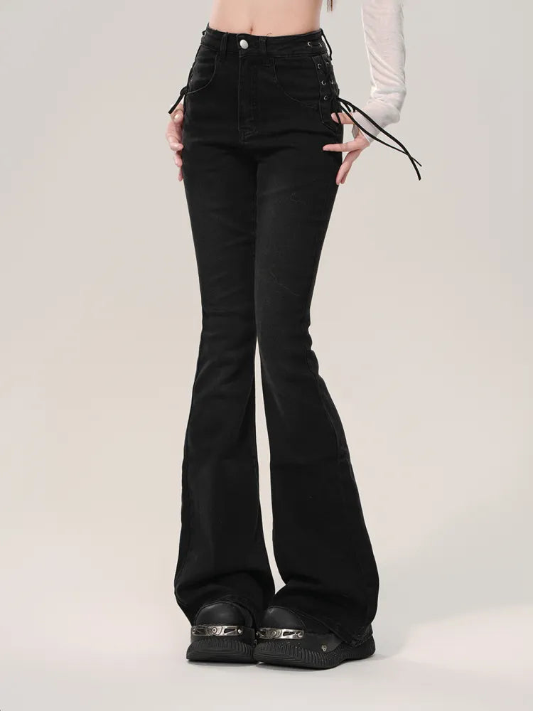 Jeans Detail Black Fishtail Lace-up