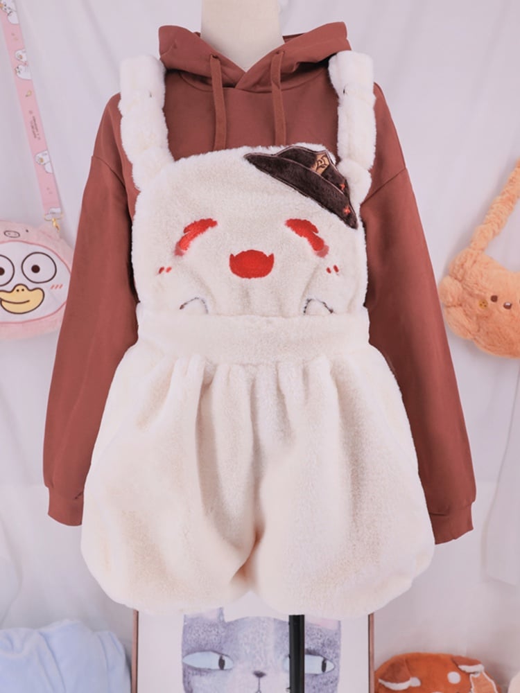 フータオ風ハロウィンベージュプラッシュオーバーオールショーツ